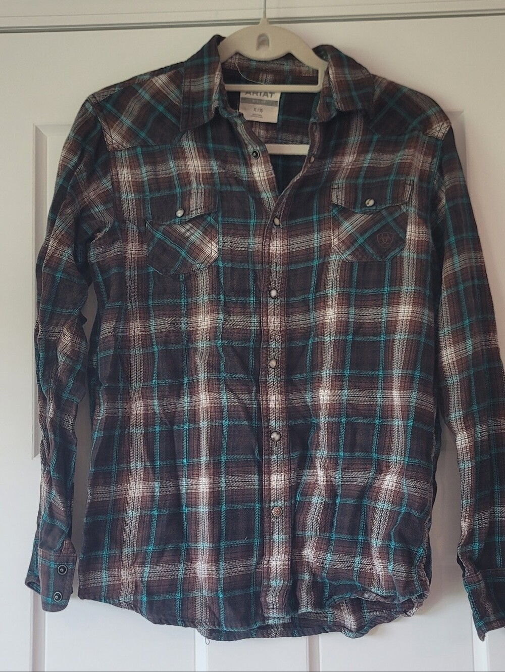 Ariat Women's Brown Plaid Button-Down Shirt with Teal Accents